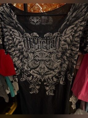 🖤 Vintage Y2K Affliction Live Fast  Rhinestone/Wings/Cross Graphic Tee | Small ✨